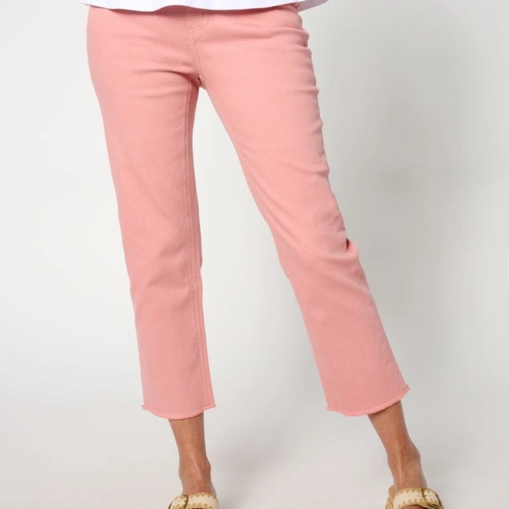 Denim & Co Easy Stretch Straight Leg Raw Hem Crop Pants Blush Pink Plus 20